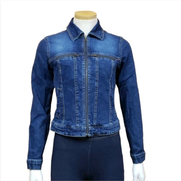Tommy Jeans Denim Jacket Women S Vintage Hilfiger Dark Wash Button Up - Picture 1 of 11